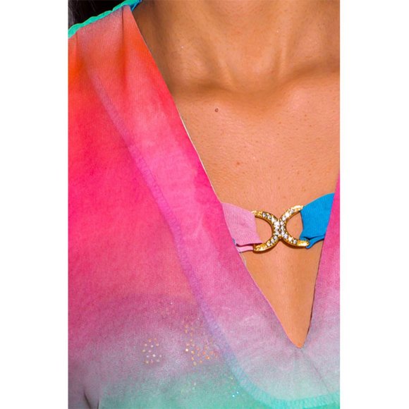 Resort Ombre Rainbow Tropical Bling Caftan Tunic Cover Up - Picture 5 of 9